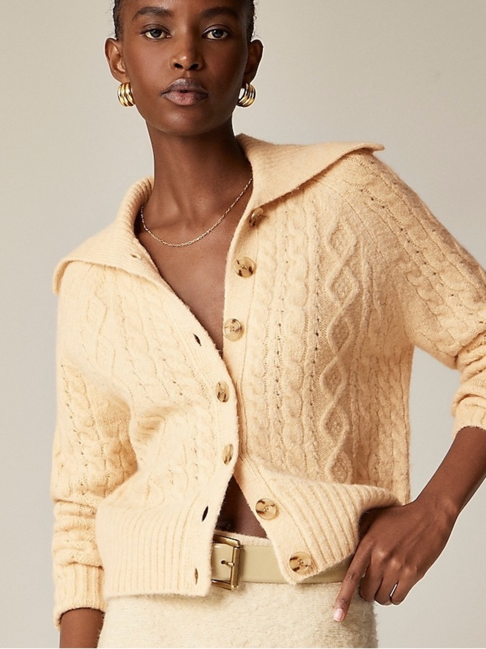 J Crew Collared‎ cable-knit cardigan Size Medium